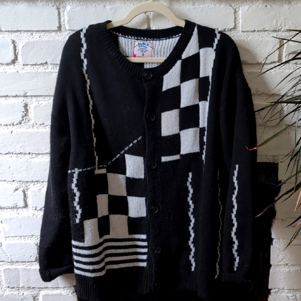 Checkered knit cardigan S